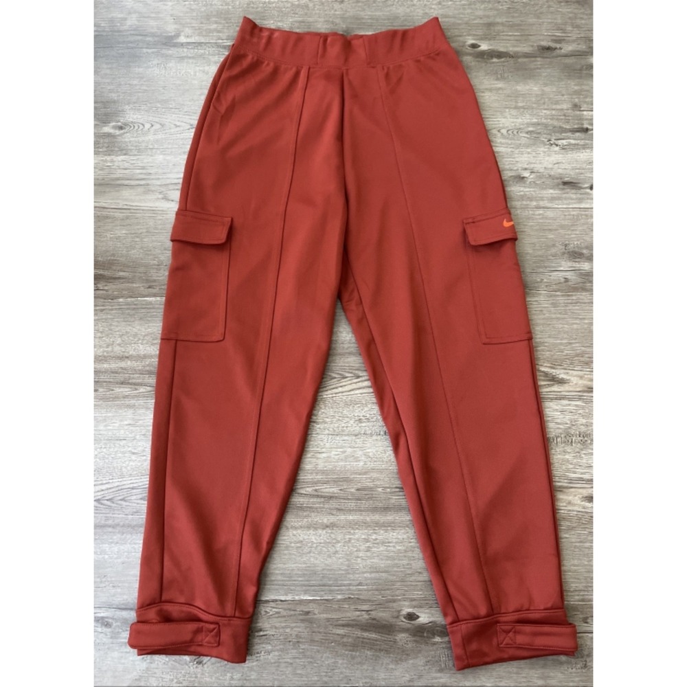 Nike Sportswear Swoosh Cargo Joggers Womens S Orange Fleece Ankle Cuffed